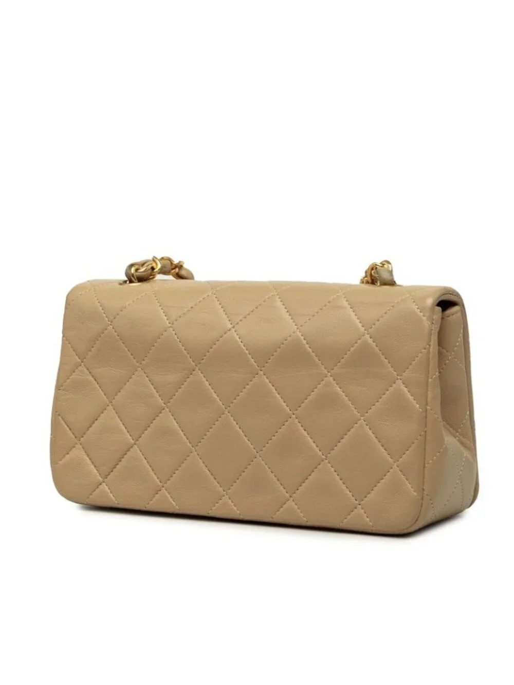Chanel CC Logo Quilted Chain Shoulder Bag Beige Lambskin